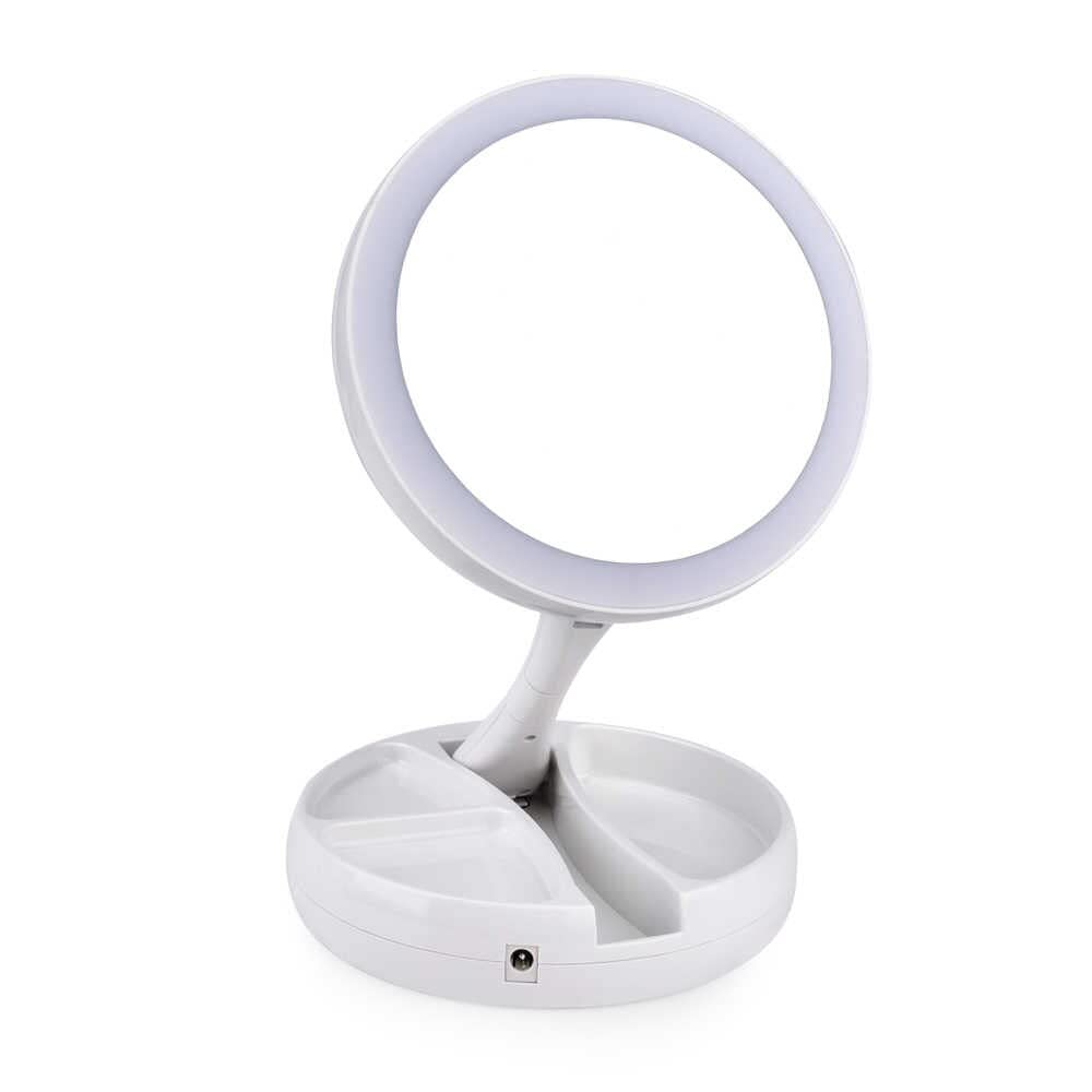 Kshavi Double-Sided LED Light 10X Magnifying Makeup Mirror with Illuminated Foldable Travel/Desktop Light
