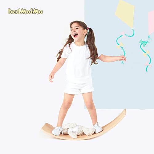Bedmoimo 35 Inch Wooden Balance Board Wobble Board For Kids Toddlers, Teens, Adults, Wood Kids Toys For Kids - Wobble Balance Board Kids - Kids Wooden Toys - Montessori Waldorf Learning Toys Rocker Board For Yoga And Exercise #TOP7