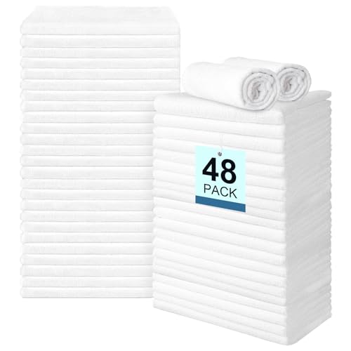 Image of UNIMADE 48 Pack Hand Towels Set - Highly Absorbent and Quick Drying Microfiber Gym Towels, Premium Wash Cloths for Bathroom, Salon, Gym, Shower, Hotel, and Spa - 16x27 inch (White)