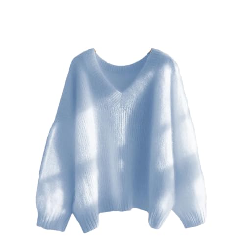 Women Lightweight Mohair V-Neck Knit Pullover 2025 Fall Winter Long Sleeve Top