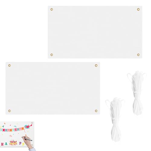 2 Pièces Banderole Personnalisée 180x100cm Grandes Bannières Vierges avec 6m Corde à Suspendre Blanche Polyester Banniere pour DIY Anniversaire Mariage Noel