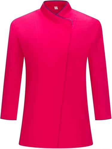 KAIXUAN - CHAQUETA COCINERA CHEF - CHAQUETILLAS DE CHEF BICOLOR - CHAQUETILLAS SEÑORA DE MANGA LARGA CON CREMALLERA - CHAQUETILLAS DE COCINA HOSTELERÍA - SERIE 703 (Fucsia, XXL)