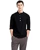 YAOBAOLE Men's Cotton Linen Henley Shirts Button Down Men Shirt Men's Long Sleeve Tops Black 3XL #1