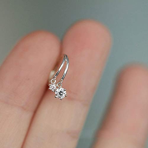 Double Mini Cz Charm Dangle Drop Small Hoop Earrings For Women Teen Girls Cartilage S925 Sterling Silver Cute Huggie Hinged Hoops Hypoallergenic Jewelry Gifts For Birthday Bff Daughter Xmas (Silver) #TOP3