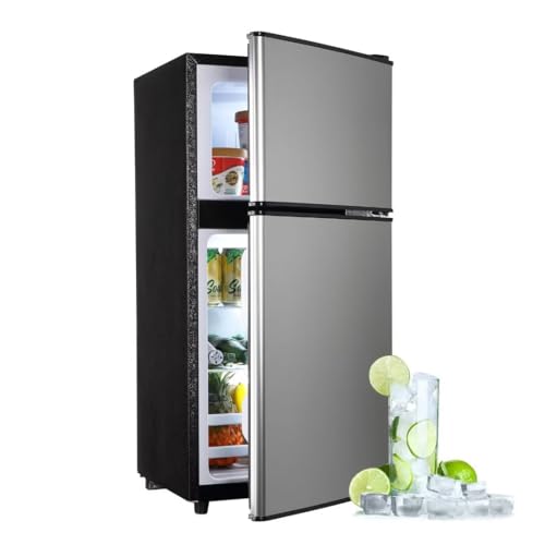 OOTDAY Apartment Size Refrigerator with Freezer, Energy Saving Portable Refrigerator with 2 Removable Glass Shelves and 7 Temperature Modes
