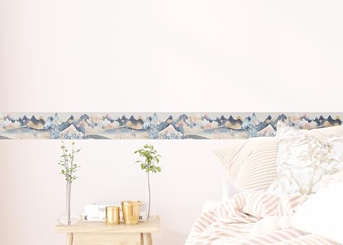 AG Design Selbstklebende Bordüre Aquarellberge, AWB 8416 | Wasserfest Dekoration für Wände, Möbel, Tapeten, Wandverkleidungen und Türen, Folie, Mehrfarbig | Breite 500 cm x Höhe 13.8 cm