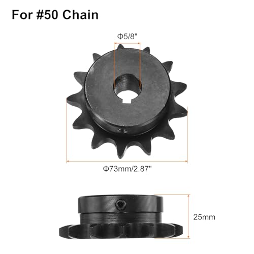 Image of uxcell #50 Chain Roller Sprocket B Type, 5 /8 inch Bore 13 Tooth Single Strand Chain Sprocket, Carbon Steel, Keyway with Set Screws