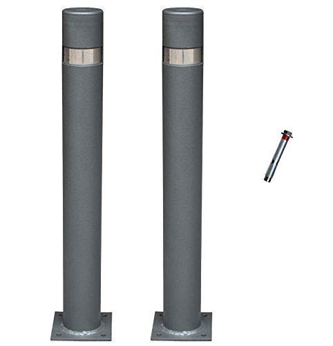 PAL | Bolardo/pilona fija City de acero galvanizado con placa interior de 80 cm de altura (2- Bolardos + Tornillería)