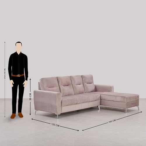 Image of Home Centre | Helios Vive | 4-Seater | with Lounge | Fabric|Solid Wood | Corner Sofa | Beige | 1 Year Warranty