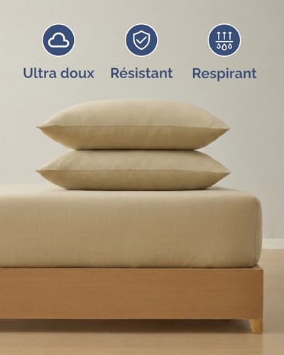 Drap-Housse Jersey Coton 140x200 pour des nuits douces en beige - 4