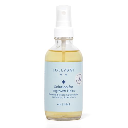 Lollybat Ingrown Hair Solution Spray, Prevent and Treat Razor Burn, Ingrown Hairs, and Hair Bumps. Post Waxing and Shaving Toner for Teens, Men and Women, Natural Ingredients, 4 oz, Made in USA