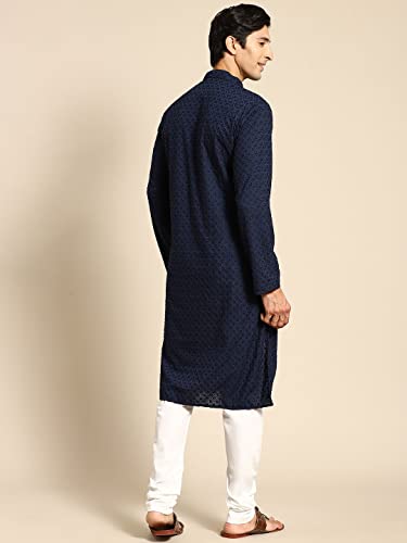 Image of Rajubhai Hargovindas Men Pure Cotton Chikankari Embroidered Straight Kurta