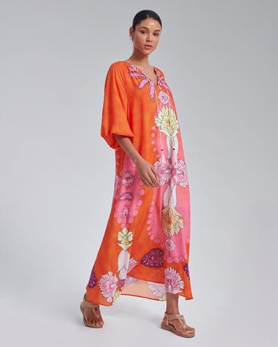 ADOR Womens Boho Chiffon Summer Dresses V Neck 3/4 Sleeve Long Flowy Floral Print Beach Vacation Elegant Party Maxi Dress2