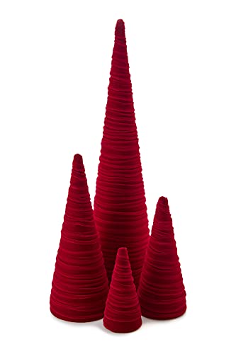 Image of Your Heart's Content Red Velvet Trees Set of 4, Luxurious Handcrafted Valentine Tree, Cozy Mantel Accent, Elegant Entryway Shelf Sitter, Winter Wedding Centerpiece (Red)