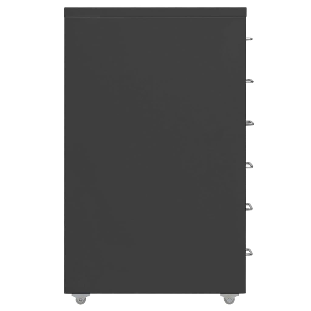 Mangloder Armadio con Ruote in Metallo Antracite, 28 x 41 x 69 cm, 6 Cassetti, Contenitore a Rotelle per Cartelle Sospese, Raccoglitore, Documenti, Ufficio, Home Office, Archiviazione, 4 Ruote