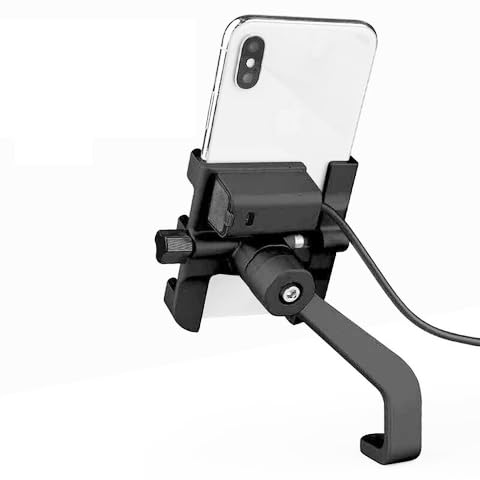 Red Champion Premium Metal Mobile Phone Holder with USB Charger | Waterproof & 360° Adjustable Rear-View Mirror Mount | Fits All Smartphones up to 7" | for Bike, Motorcycle & Scooty | 2-Year Warranty-picture-19