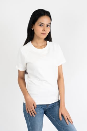 Image of Women French Terry Raglan Crew Neck | 100% Cotton Stylish Casual Comfortable Regular Fit Solid Half Sleeves Round Neck T-Shirt for Women