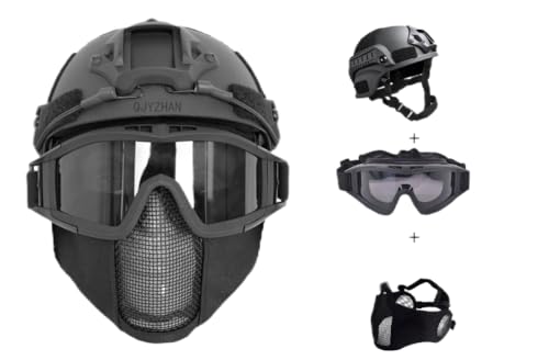 Airsoft Helmet and Mask Set,Airsoft Goggles Tactical Safety Goggles，Foldable Half Face Airsoft Mesh Mask with Ear Protection for Paintball Shooting Cosplay CS Game