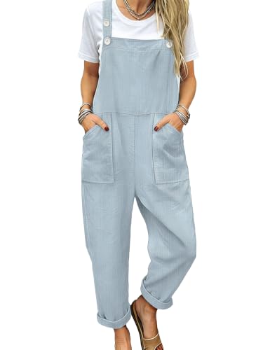 Image of YESNO Women's Overalls Cotton Boho Casual Floral Bib Jumpsuit Baggy Adjustable Strap Romper with Pockets PVV