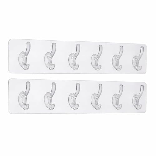 Image of Self Adhesive Hooks for Wall Heavy Duty - 10kg Load Capacity Waterproof Transparent Wall Hooks for Hanging - No Drilling Nail (ProHold Hoo (6 Hook Strip Pack 2)