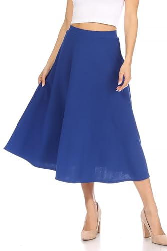FashionJOA Women's Casual High Waist A-Line Midi Skirt for Work and Everyday Wear