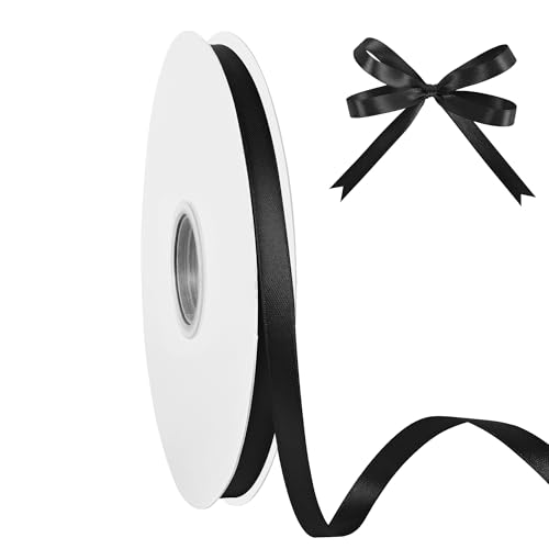 Lrybbon Double Face Black Satin Ribbon 3/8 Inch x 50 Yards Solid Fabric Polyester Satin Ribbon for Gift Wrapping Art Craft Flower Bouquet Hair Bows Making Wedding Party Decoration Sewing Projects