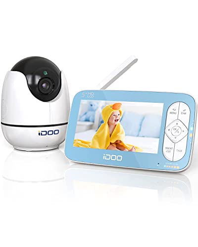 Image of iDOO Baby Monitor, Baby Monitor with Camera and Audio 720P, Baby Monitor no WiFi with Night Vision, 5" HD Display, Remote Pan-Tilt-Zoom, 900 ft Long Range, Two-Way Talk, Room Temperature, Lullabies