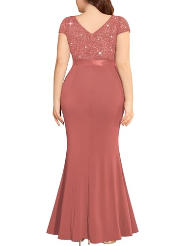 Image of MISSMAY Women's Plus Size Bridesmaid Formal Dresses V Neck Sequin Lace Mermaid Wedding Evening Gowns Dresses