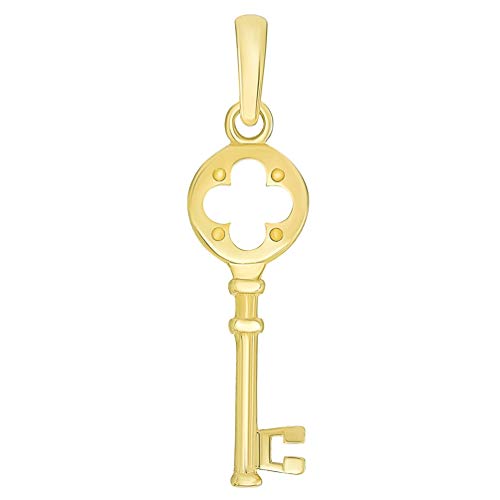 Keys by Jewelry America Solid 14K Yellow Gold Round Four Leaf Clover Love Key Charm Good Luck Pendant