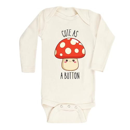 Image of Cute as a Button Mushroom Cute Baby Bodysuit, Kids & Toddler T-Shirt - Funny Outfit for Girls Boys Baby Shower Foodie Tee