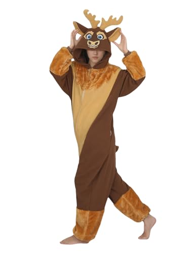 BWVQNO Adult Reindeer Onesie Reindeer Costume Halloween Christmas Cosplay Costume Pajamas Women Men