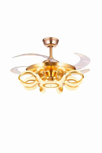 Image of HDC Luxe Orbit Crystal Ring LED Chandelier Fan with Remote Control | Modern Decorative Ceiling Fan with Light for Living Room Bedroom Dining Room Home Decor