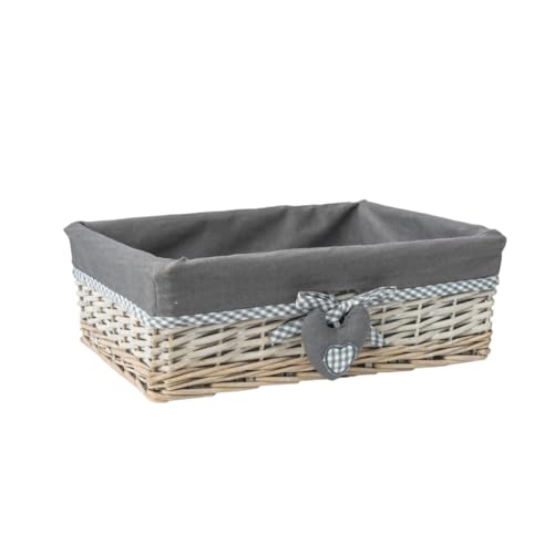 Woodluv Grey Wicker Rectangular Storage Gift Hamper Basket With Removable Lining - Large