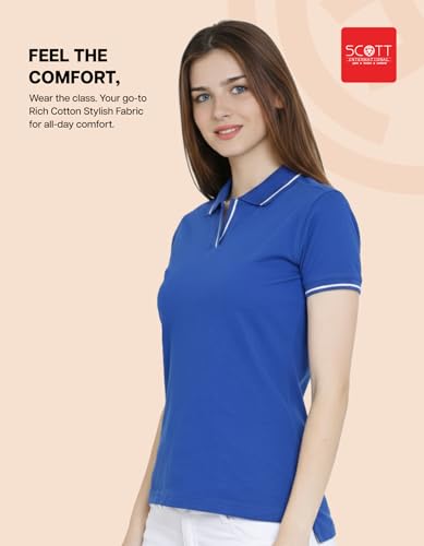 Image of Scott International Women's Cotton Polo T-Shirt | Half Sleeve Plain Collar Tee | Stylish Casual Top | Plain T-Shirt for Girls | Workwear for Office & Casual Wear