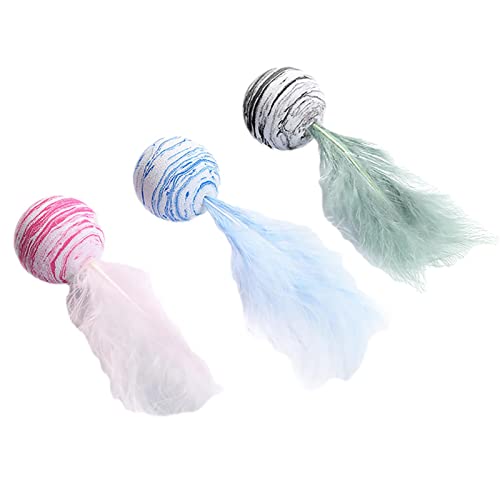 3個のインタラクティブな猫のおもちゃのボール | 屋内猫のための動くボール猫のおもちゃエクササイズボールのおもちゃ | 子猫セルフエンゲージメント猫用おもちゃ宇宙コスモステクスチャ羽毛付き、3個 Chenjia