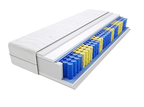 Godre Landa 9-Zonen Federkernmatratze 90x210 cm, Härtegrad H3 -mittelhart, Schaumstoff - mit gestepptem Bezug - Matratze, Taschenfederkernmatratze -17 cm Höhe, Hypoallergen