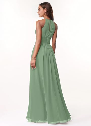 Women's Halter Chiffon Bridesmaid Dresses for Wedding A Line Sleeveless Formal Evening Gown2
