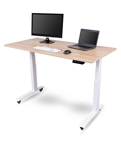 Stand Up Desk Store Electric Adjustable Height Standing Desk with Programmable Memory (White Frame/Natural Walnut Top, 60" Wide)