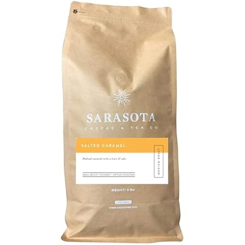 Salted Caramel Whole Bean 5 lb Bag, Medium Roast,100% Arabica Whole Bean Gourmet Coffee by Sarasota Coffee, 5 Pound Bag Cover