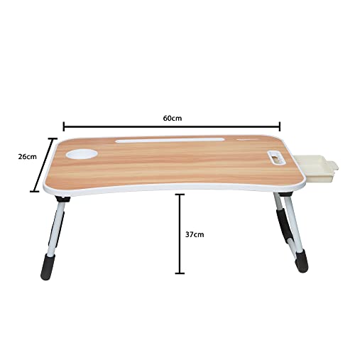 Amazon-Basics-Foldable-Laptop-Table-with-Cup-Holder-Tablet-Groove-and-Mini-Drawer-Brown