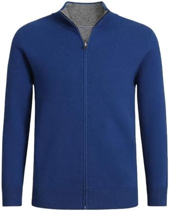 Men&#39;s 100 Percent Merino Cashmere Zipper Cardigan Stand Up Collar Casual Fashion Double-Sided Winter Sweater
