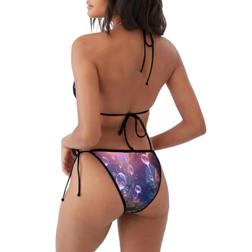 Maillot de bain 2 pièces bikini triangle motif imprimé Dreamy Bubbles été