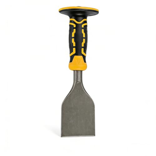 9 Inches Masonry Chisel With Hand Protection Heavy Duty Wide Flat End Brick Rock Concrete Stone Mortar Cold Chisel for Demolishing Carving Splitting Breaking Hounding