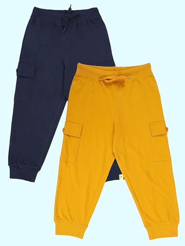 Image of KiddoPanti Boys Cotton Joggers | 100% Cotton Single Jersey | 2 Side Cargo Pockets with Flap | Elasticated Waist Band with Functional Drawcord | Soft & Breathable Track Pants