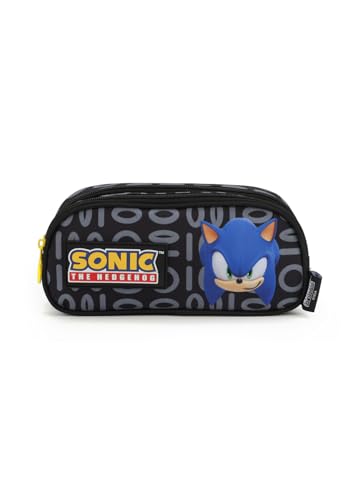 Estojo de Tecido, Sonic, 2 ziperes, Preto, Luxcel