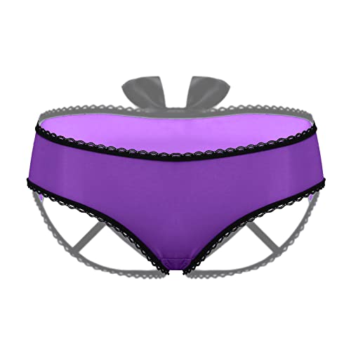 IQYU Bragas de las mujeres-bragas abiertas con lazo de cintura baja-bragas escote bragas pequeñas señoras ropa interior nuevo, morado, Talla única Cover