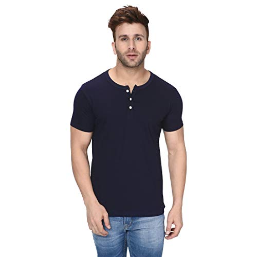 Image of London Hills Henley Neck T Shirt for Men | Tshirt for Man | T Shirt for Men | Mens Casual T Shirts | Cotton Blend Solid Half Sleeve Button Neck Slim Fit Casual Tee
