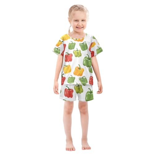 ALAZA Colorful Pepper Pajamas Set Short Sleeve Cotton Sleepwear Summer Pjs 2 Piece 5-14Y3