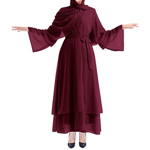 IWEMEK Women Chiffon Muslim Dress Middle East Arabian Robe Islamic Open Front Abaya Long Sleeve Flowy Maxi Cardigan Dress - Image 5