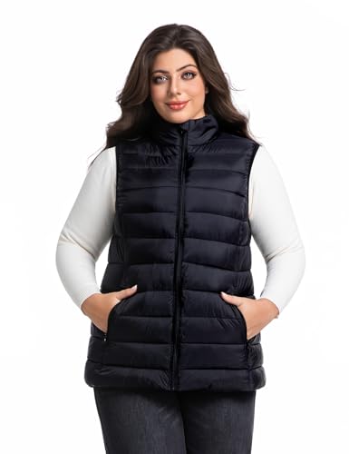 JASOFRON Women’s Plus Size Puffer Vest Lightweight Packable Down Alternative Quilted Sleeveless Jacket with Pockets.
